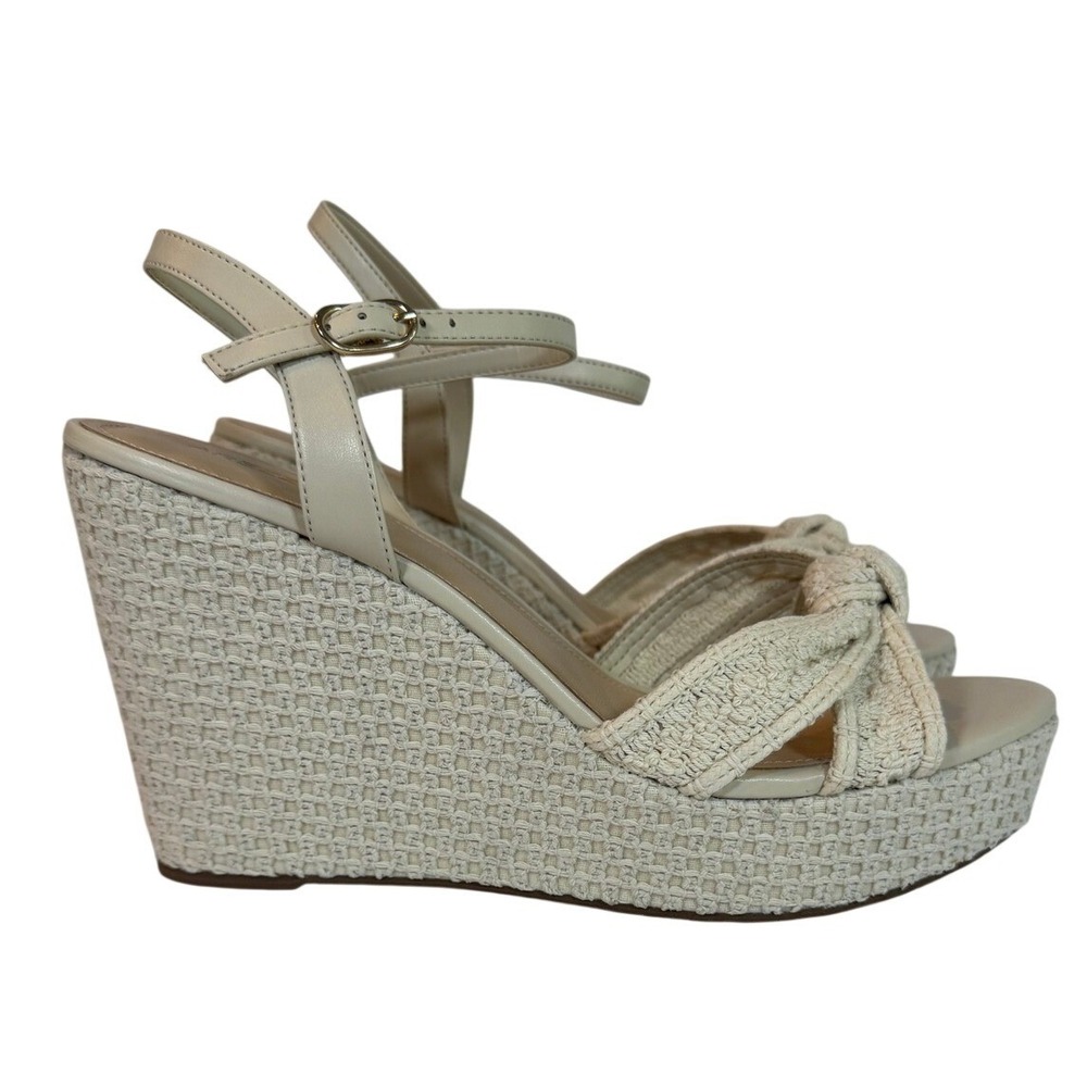 Arezzo Brianna Platform Wedge Sandals Cream White Woven Knotted Size 11 NWB